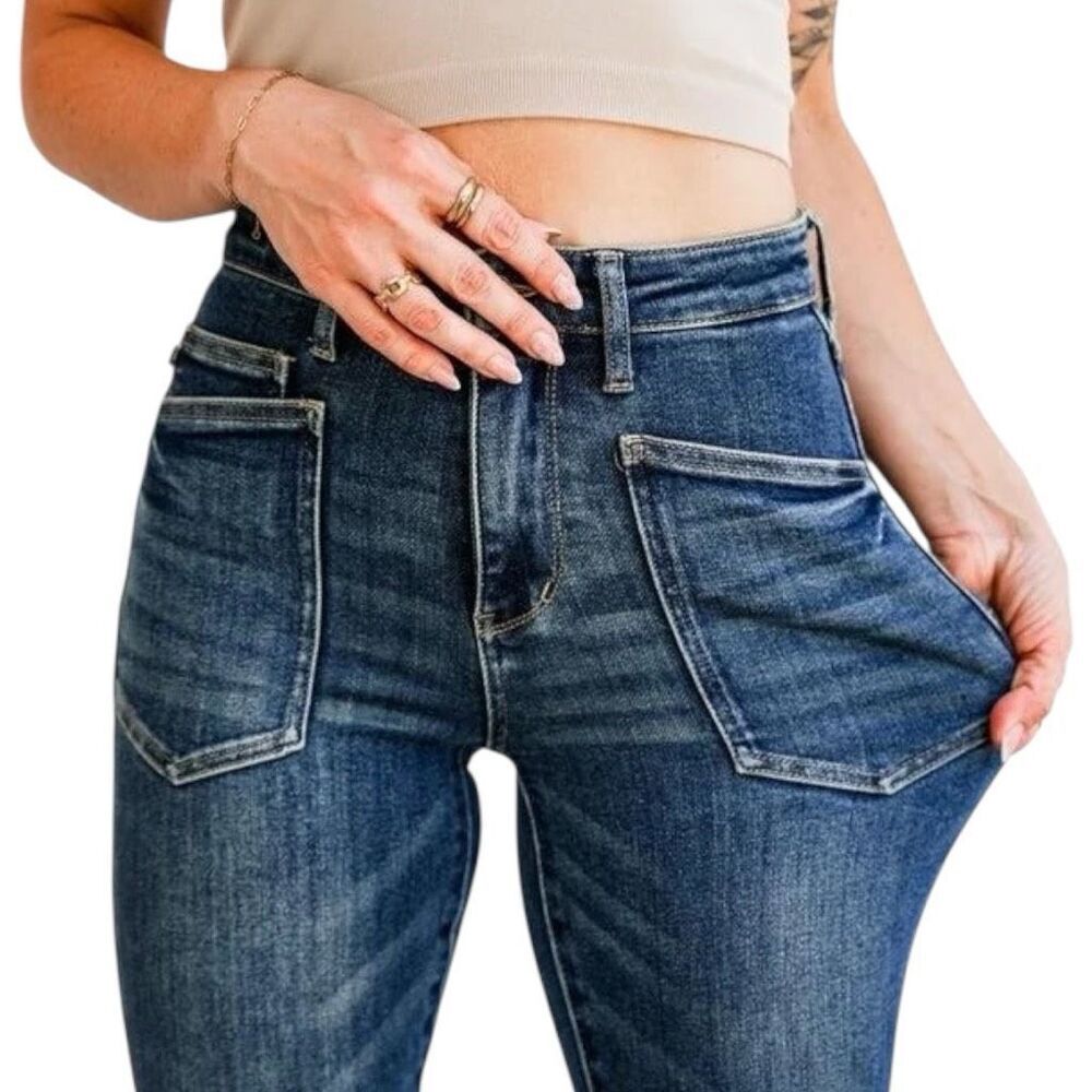 Judy Blue Dark Wash High Rise Patch Pocket Skinny Jeans Stretch Plus & Reg NWT - Picture 11 of 16